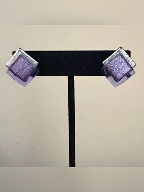 Artisan Purple and Foil Infused Stud Silver Earrings, 1/2-3/4"